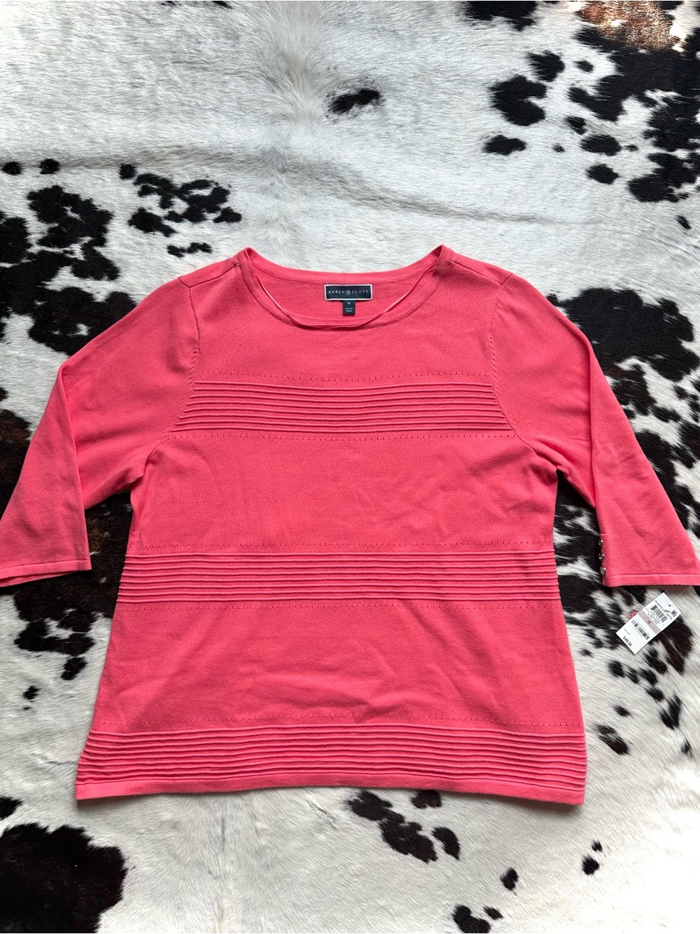 Karen Scott Coral Crewneck 3/4 Sleeve Sweater 1x
